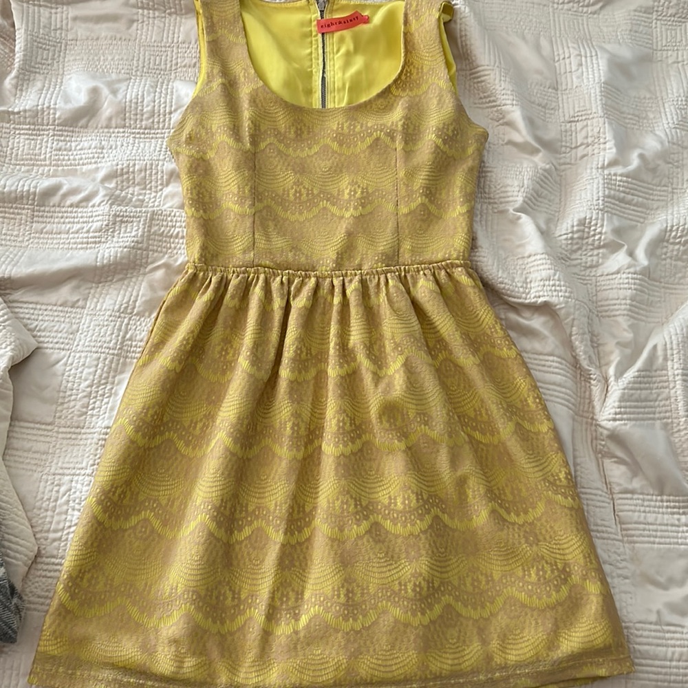 Yellow Scoop Neck Lacy Fit and Flare Dress by eight sixty